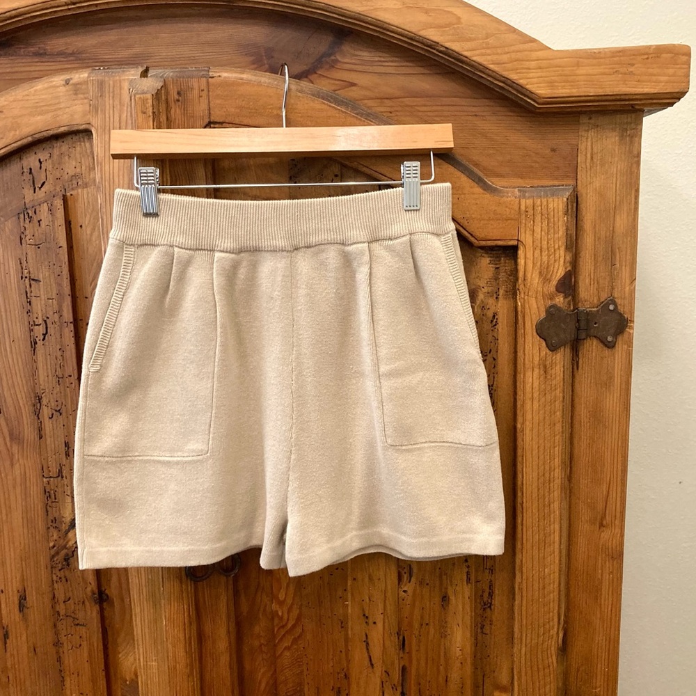 High Waisted Tan Knit Lounge Shorts